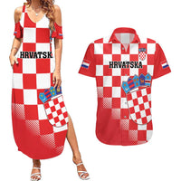 Custom Croatia Checkerboard Couples Matching Summer Maxi Dress and Hawaiian Shirt With Coat Of Arms - Wonder Print Shop