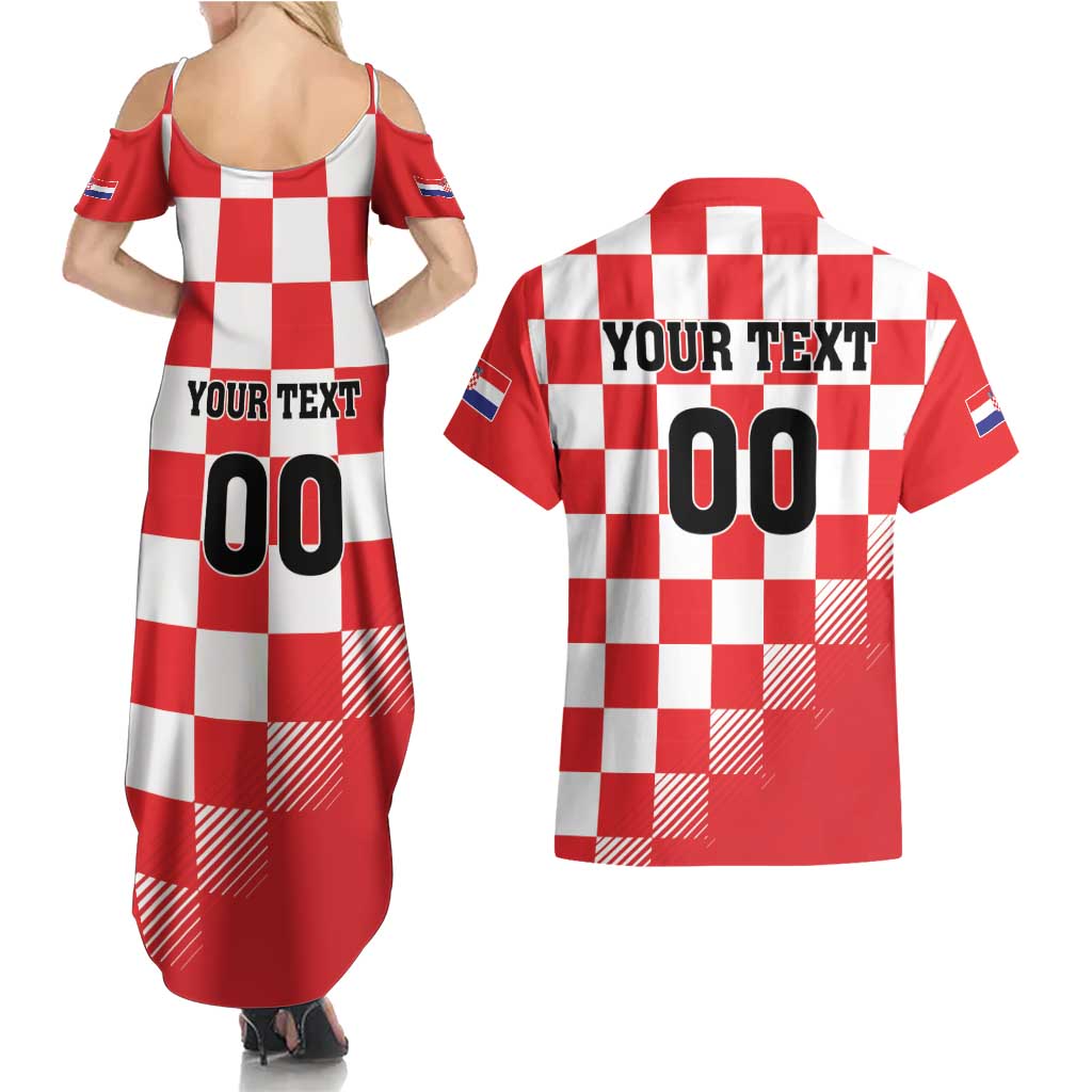 Custom Croatia Checkerboard Couples Matching Summer Maxi Dress and Hawaiian Shirt With Coat Of Arms - Wonder Print Shop