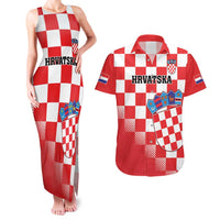 Custom Croatia Checkerboard Couples Matching Tank Maxi Dress and Hawaiian Shirt With Coat Of Arms - Wonder Print Shop