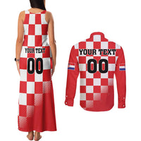 Custom Croatia Checkerboard Couples Matching Tank Maxi Dress and Long Sleeve Button Shirt With Coat Of Arms - Wonder Print Shop