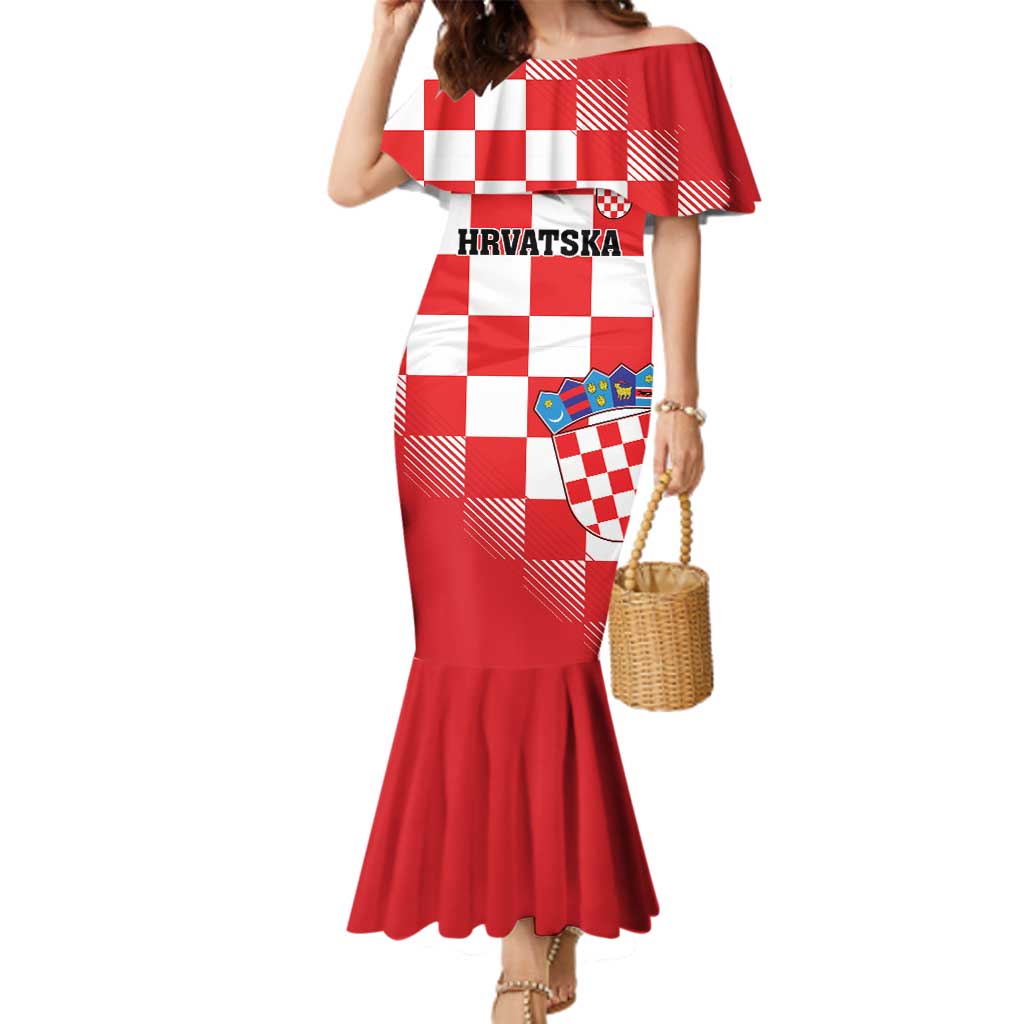 Custom Croatia Checkerboard Family Matching Mermaid Dress and Hawaiian Shirt With Coat Of Arms - Wonder Print Shop