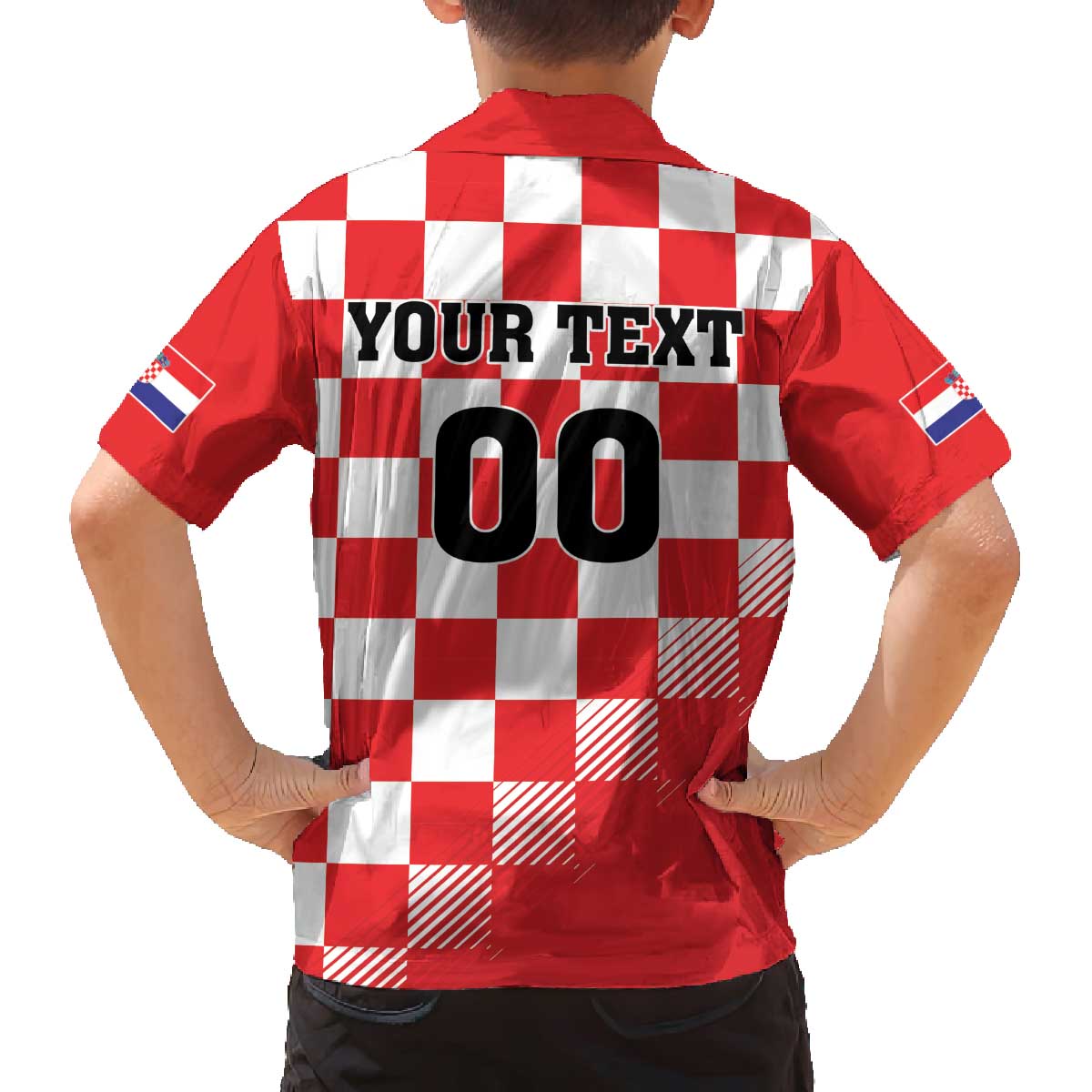 Custom Croatia Checkerboard Family Matching Off The Shoulder Long Sleeve Dress and Hawaiian Shirt With Coat Of Arms - Wonder Print Shop