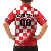 Custom Croatia Checkerboard Family Matching Off The Shoulder Long Sleeve Dress and Hawaiian Shirt With Coat Of Arms - Wonder Print Shop