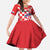 Custom Croatia Checkerboard Family Matching Off The Shoulder Long Sleeve Dress and Hawaiian Shirt With Coat Of Arms - Wonder Print Shop
