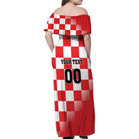 Custom Croatia Checkerboard Family Matching Off Shoulder Maxi Dress and Hawaiian Shirt With Coat Of Arms - Wonder Print Shop