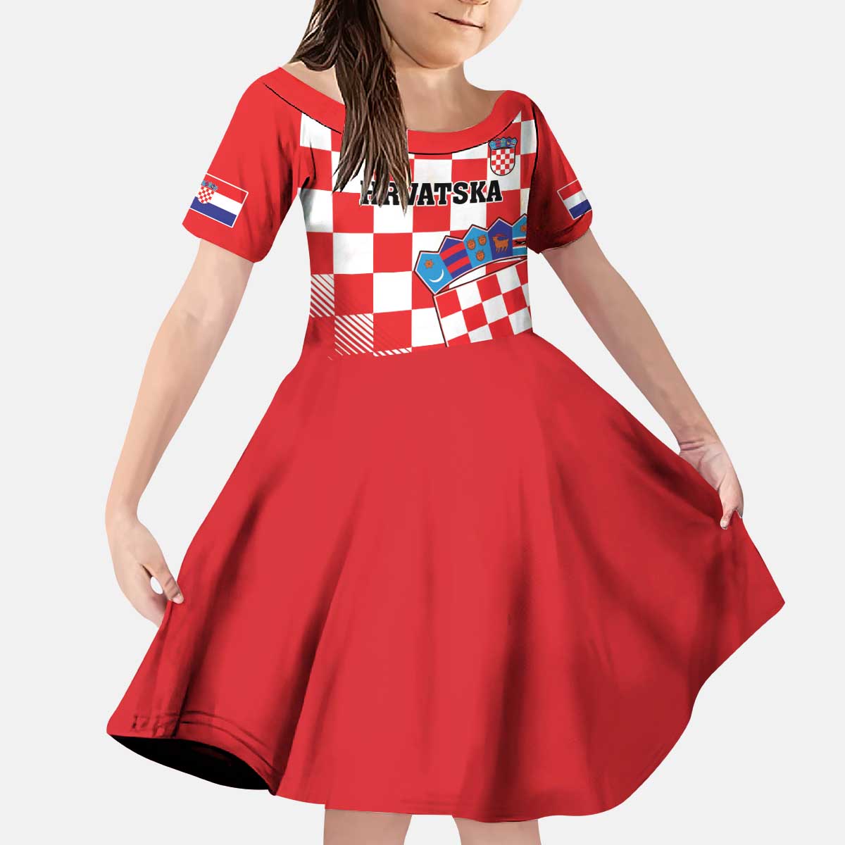 Custom Croatia Checkerboard Family Matching Puletasi and Hawaiian Shirt With Coat Of Arms - Wonder Print Shop