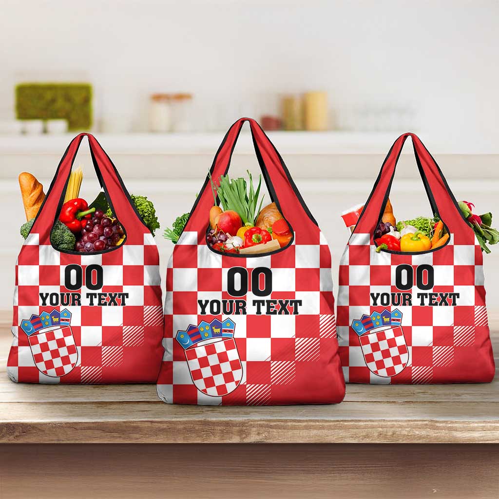 Custom Croatia Checkerboard Grocery Bag With Coat Of Arms
