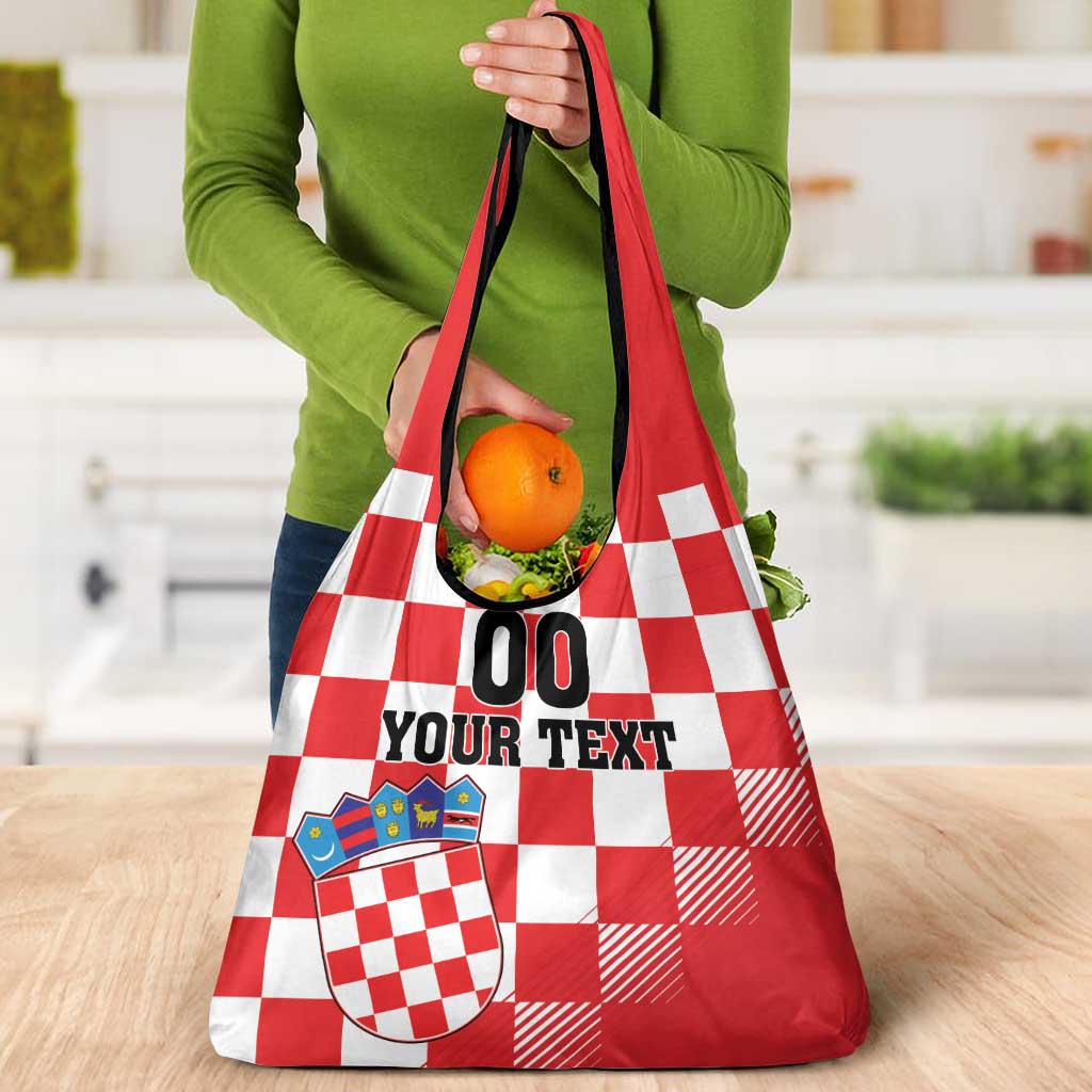 Custom Croatia Checkerboard Grocery Bag With Coat Of Arms