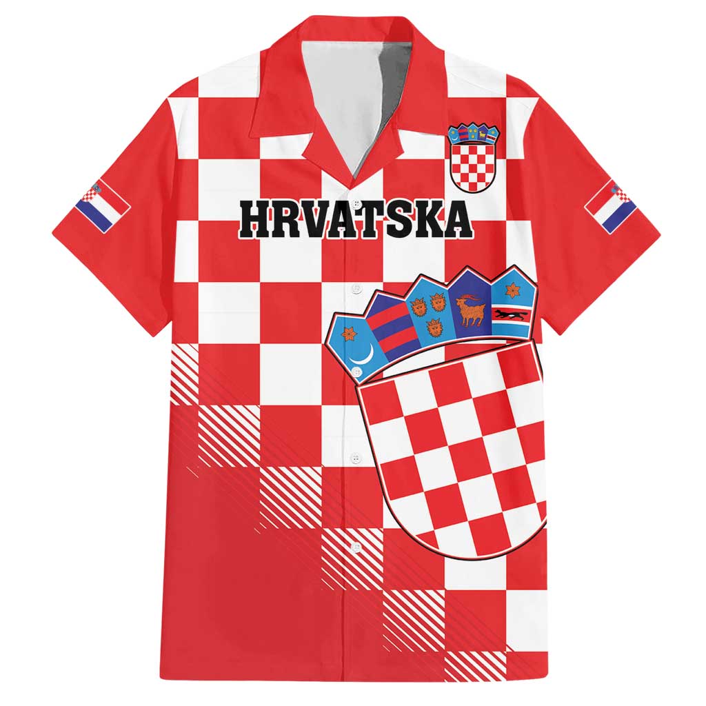 Custom Croatia Checkerboard Hawaiian Shirt With Coat Of Arms - Wonder Print Shop