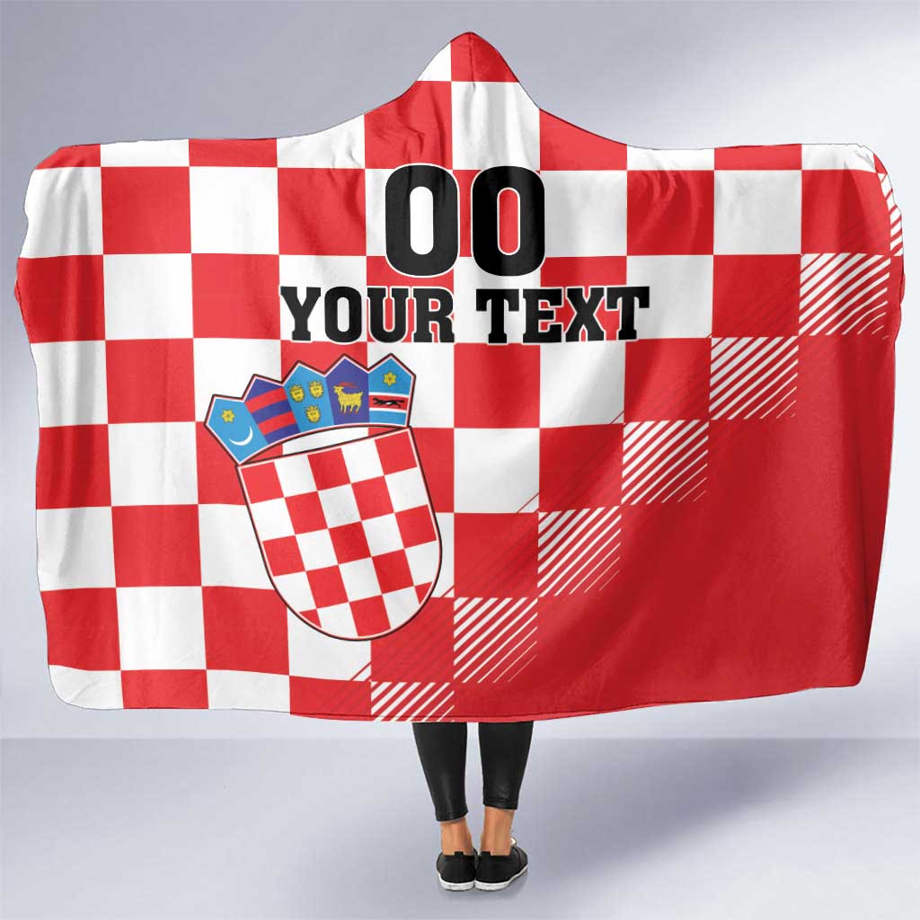 Custom Croatia Checkerboard Hooded Blanket With Coat Of Arms