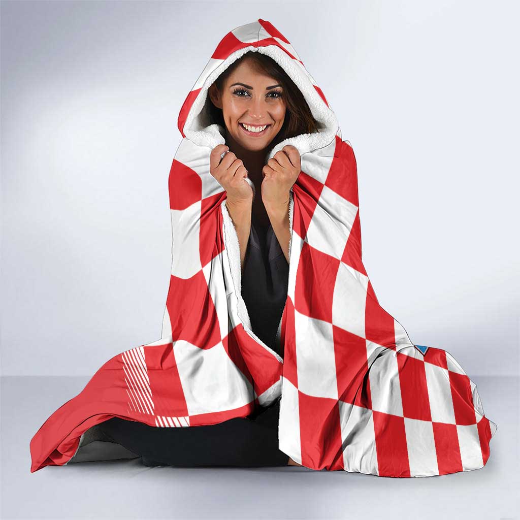 Custom Croatia Checkerboard Hooded Blanket With Coat Of Arms