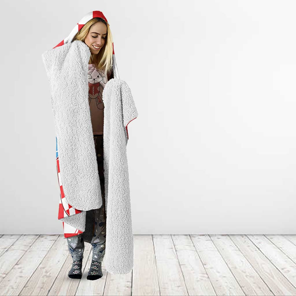 Custom Croatia Checkerboard Hooded Blanket With Coat Of Arms