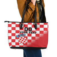 Custom Croatia Checkerboard Leather Tote Bag With Coat Of Arms - Wonder Print Shop
