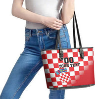 Custom Croatia Checkerboard Leather Tote Bag With Coat Of Arms - Wonder Print Shop