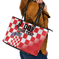 Custom Croatia Checkerboard Leather Tote Bag With Coat Of Arms - Wonder Print Shop
