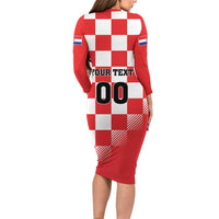 Custom Croatia Checkerboard Long Sleeve Bodycon Dress With Coat Of Arms LT18