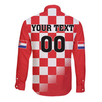 Custom Croatia Checkerboard Long Sleeve Button Shirt With Coat Of Arms - Wonder Print Shop