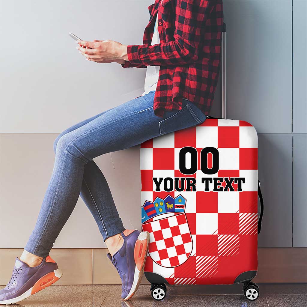 Custom Croatia Checkerboard Luggage Cover With Coat Of Arms - Wonder Print Shop