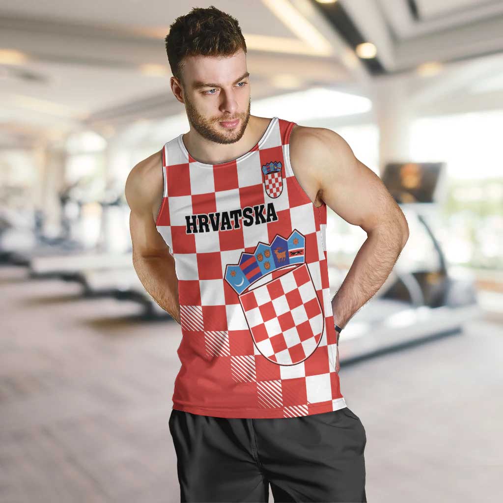 Custom Croatia Checkerboard Men Tank Top With Coat Of Arms - Wonder Print Shop
