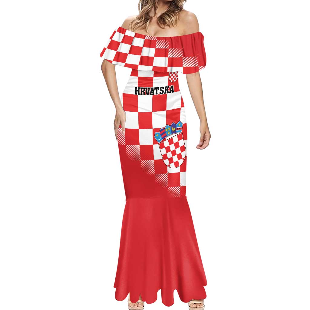 Custom Croatia Checkerboard Mermaid Dress With Coat Of Arms - Wonder Print Shop