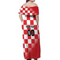 Custom Croatia Checkerboard Off Shoulder Maxi Dress With Coat Of Arms - Wonder Print Shop