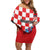 Custom Croatia Checkerboard Off Shoulder Short Dress With Coat Of Arms - Wonder Print Shop