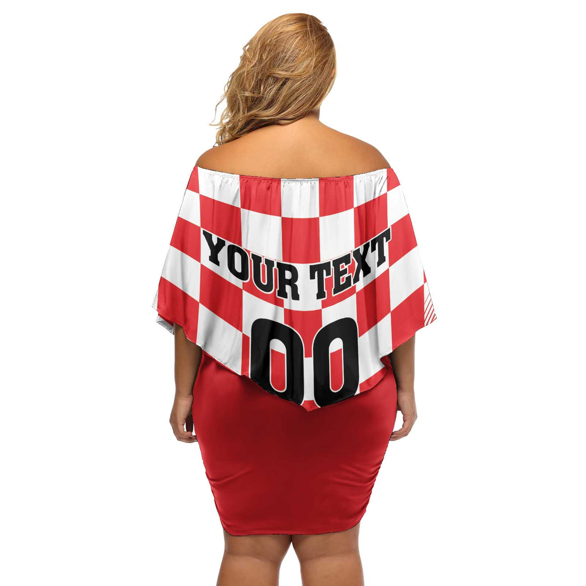 Custom Croatia Checkerboard Off Shoulder Short Dress With Coat Of Arms - Wonder Print Shop