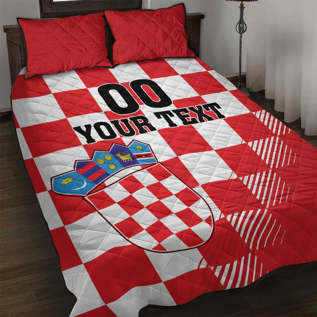 Custom Croatia Checkerboard Quilt Bed Set With Coat Of Arms - Wonder Print Shop