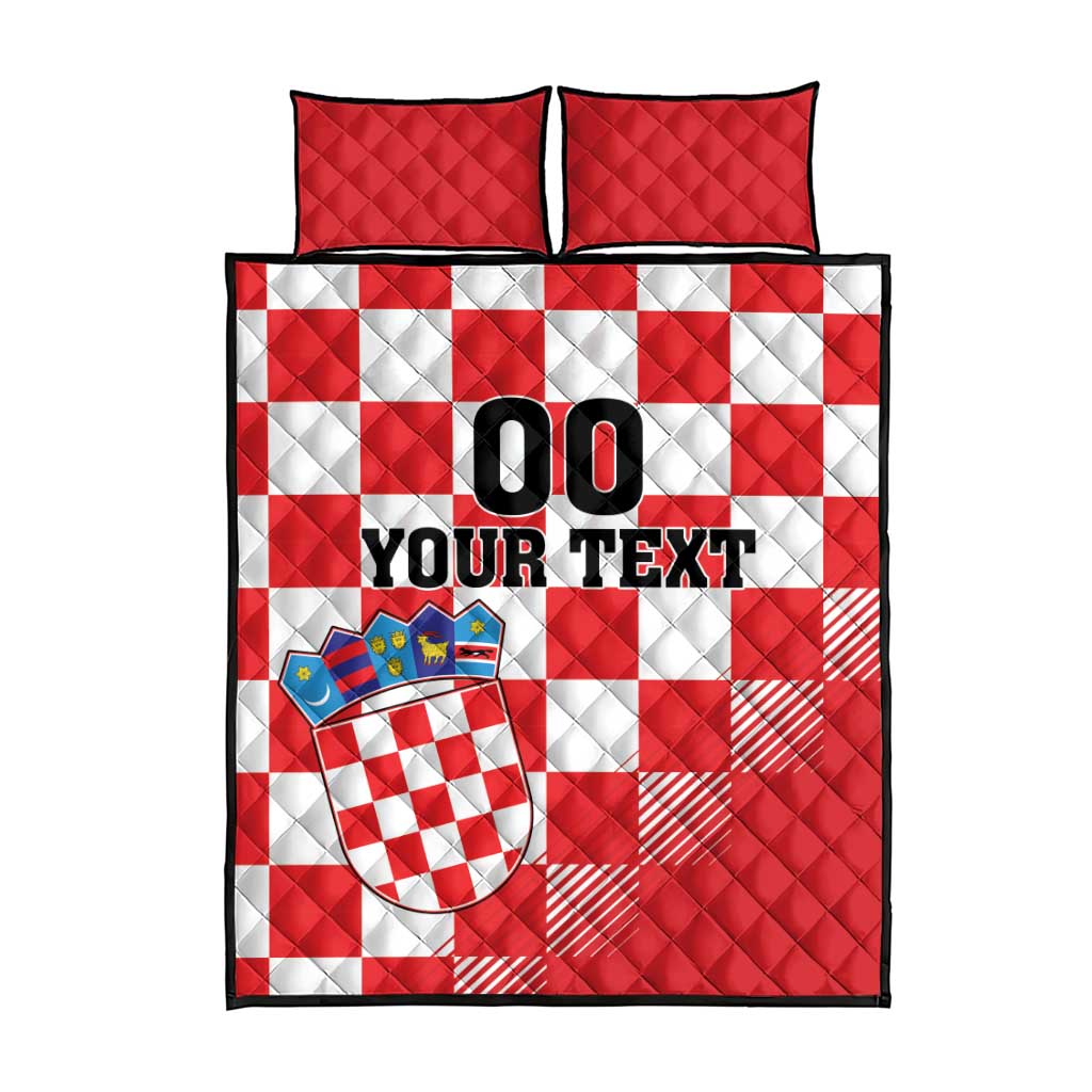 Custom Croatia Checkerboard Quilt Bed Set With Coat Of Arms - Wonder Print Shop