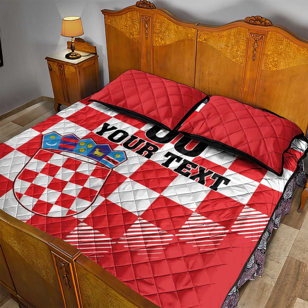 Custom Croatia Checkerboard Quilt Bed Set With Coat Of Arms - Wonder Print Shop