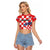 Custom Croatia Checkerboard Raglan Cropped T Shirt With Coat Of Arms - Wonder Print Shop