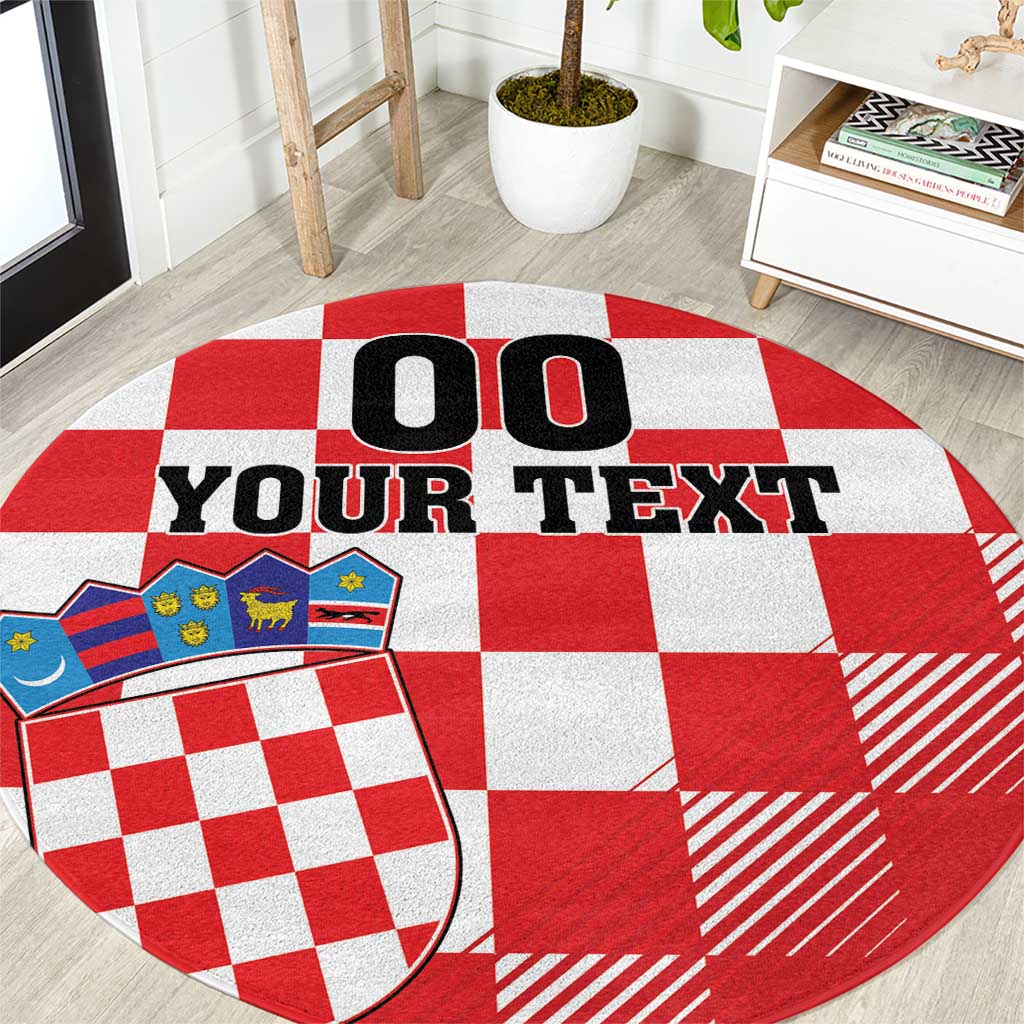 Custom Croatia Checkerboard Round Carpet With Coat Of Arms