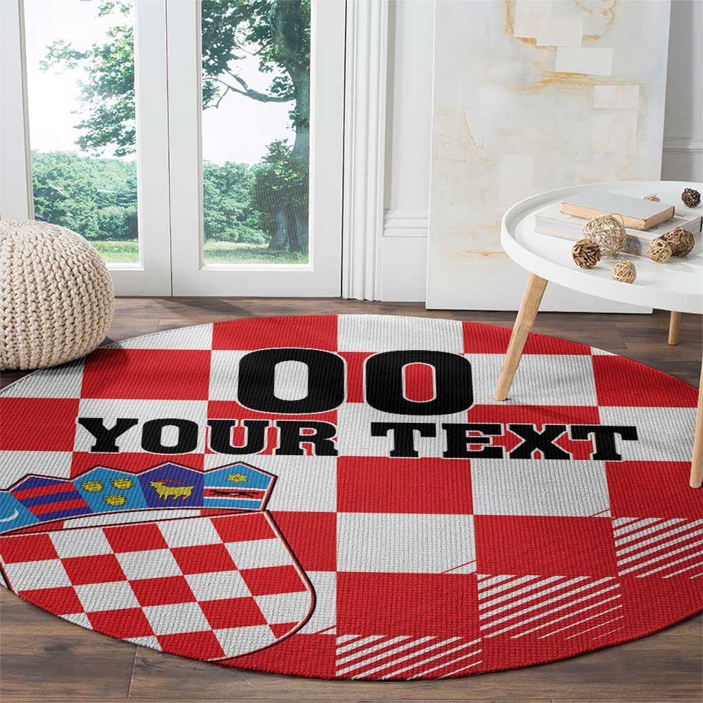Custom Croatia Checkerboard Round Carpet With Coat Of Arms