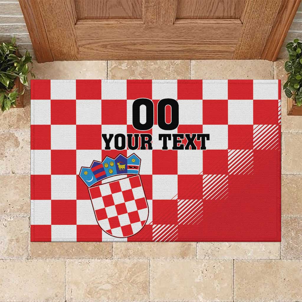 Custom Croatia Checkerboard Rubber Doormat With Coat Of Arms - Wonder Print Shop