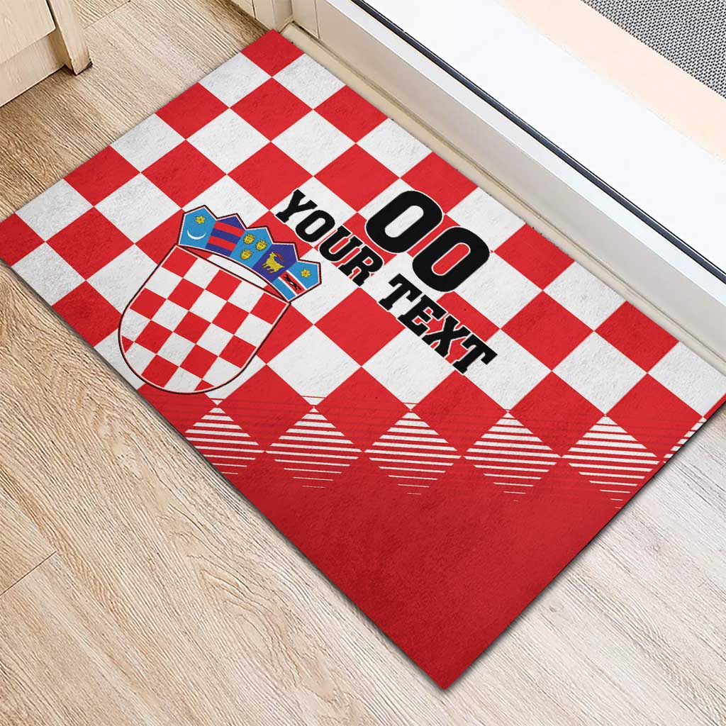 Custom Croatia Checkerboard Rubber Doormat With Coat Of Arms - Wonder Print Shop