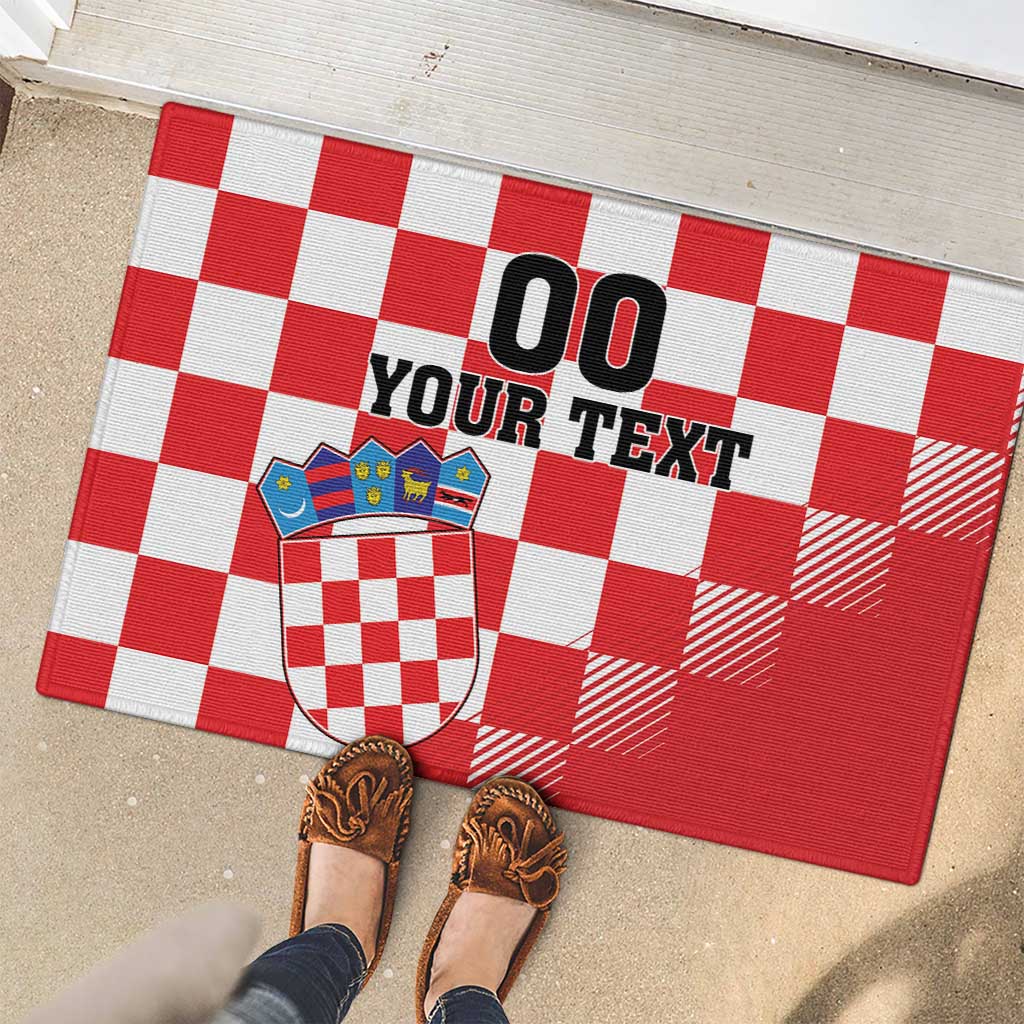 Custom Croatia Checkerboard Rubber Doormat With Coat Of Arms - Wonder Print Shop