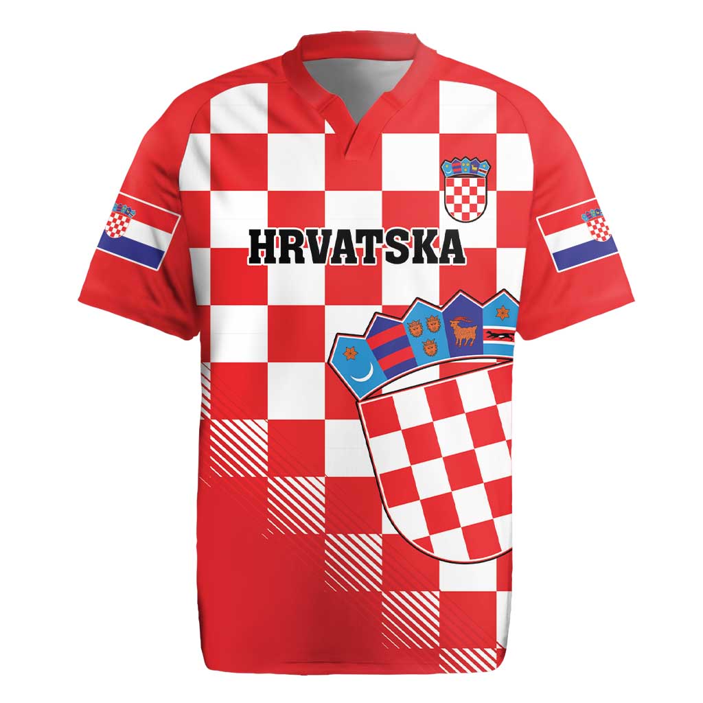 Custom Croatia Checkerboard Rugby Jersey With Coat Of Arms - Wonder Print Shop