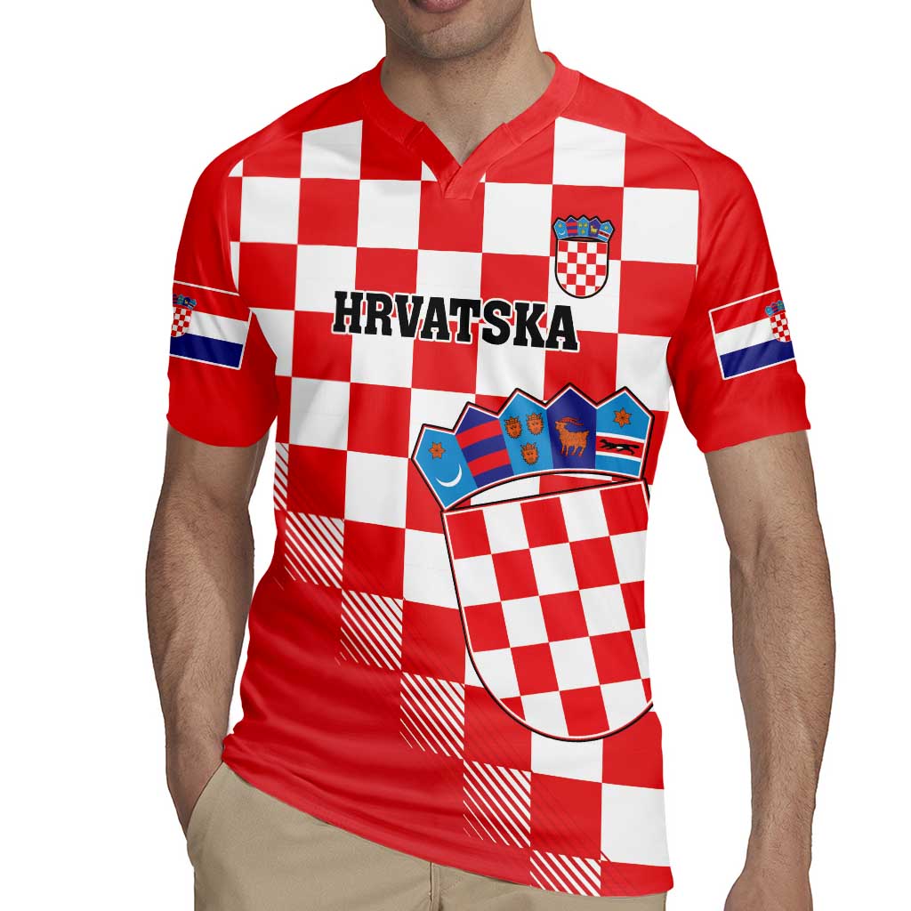 Custom Croatia Checkerboard Rugby Jersey With Coat Of Arms - Wonder Print Shop
