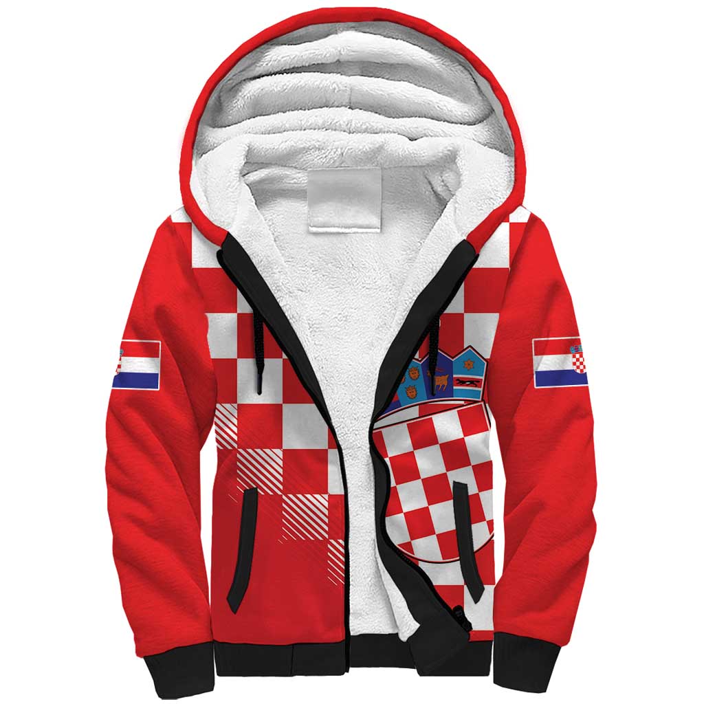 Custom Croatia Checkerboard Sherpa Hoodie With Coat Of Arms - Wonder Print Shop