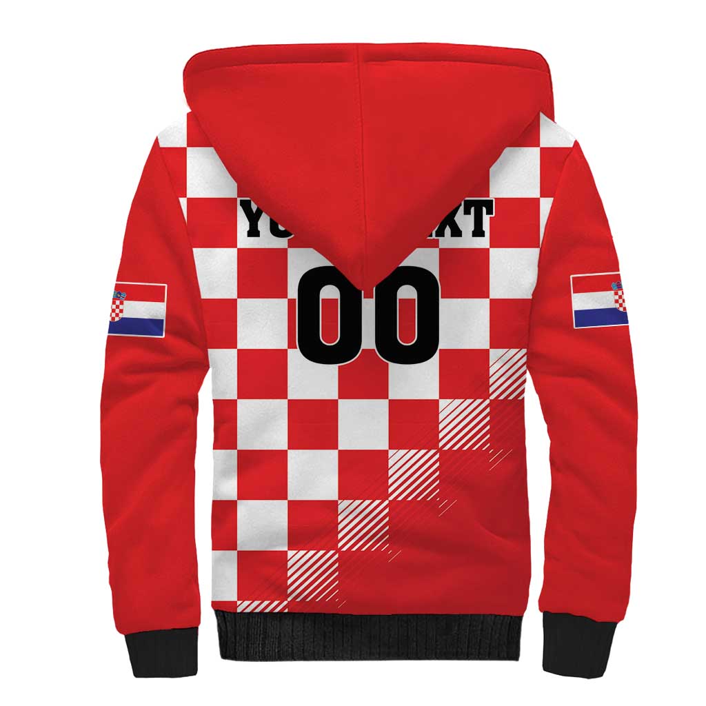 Custom Croatia Checkerboard Sherpa Hoodie With Coat Of Arms - Wonder Print Shop