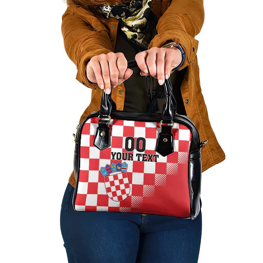 Custom Croatia Checkerboard Shoulder Handbag With Coat Of Arms