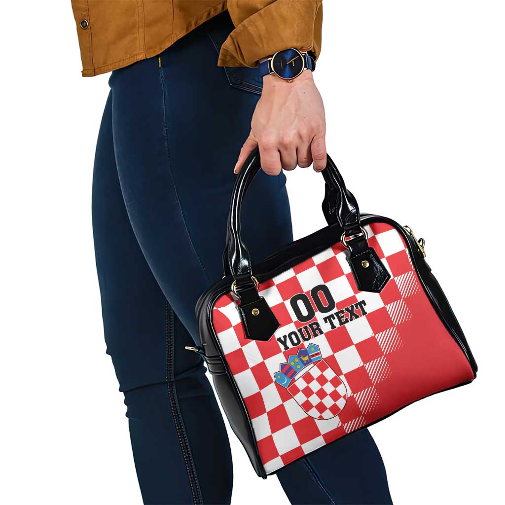 Custom Croatia Checkerboard Shoulder Handbag With Coat Of Arms