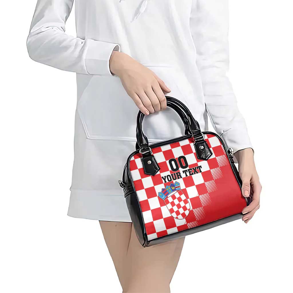 Custom Croatia Checkerboard Shoulder Handbag With Coat Of Arms