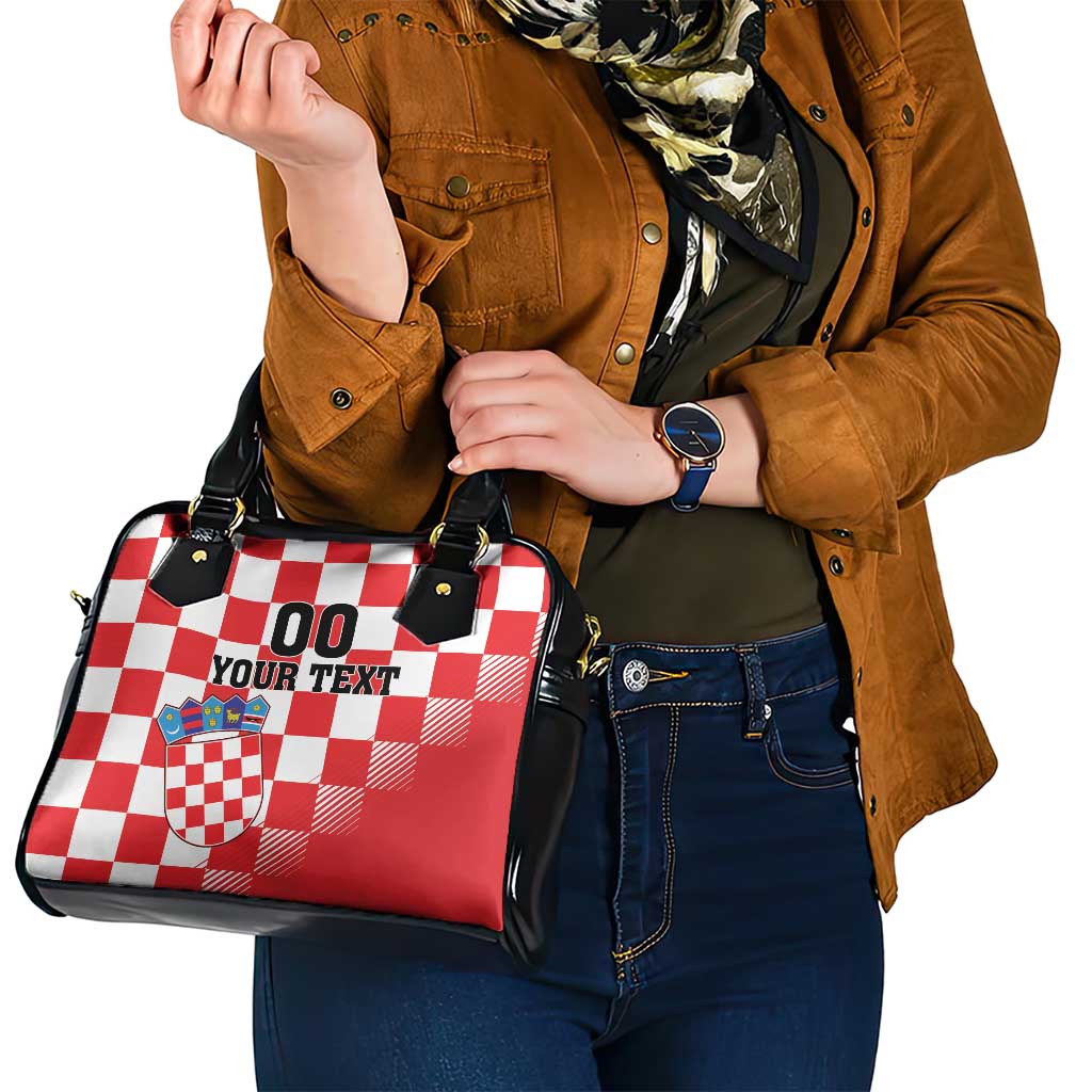 Custom Croatia Checkerboard Shoulder Handbag With Coat Of Arms