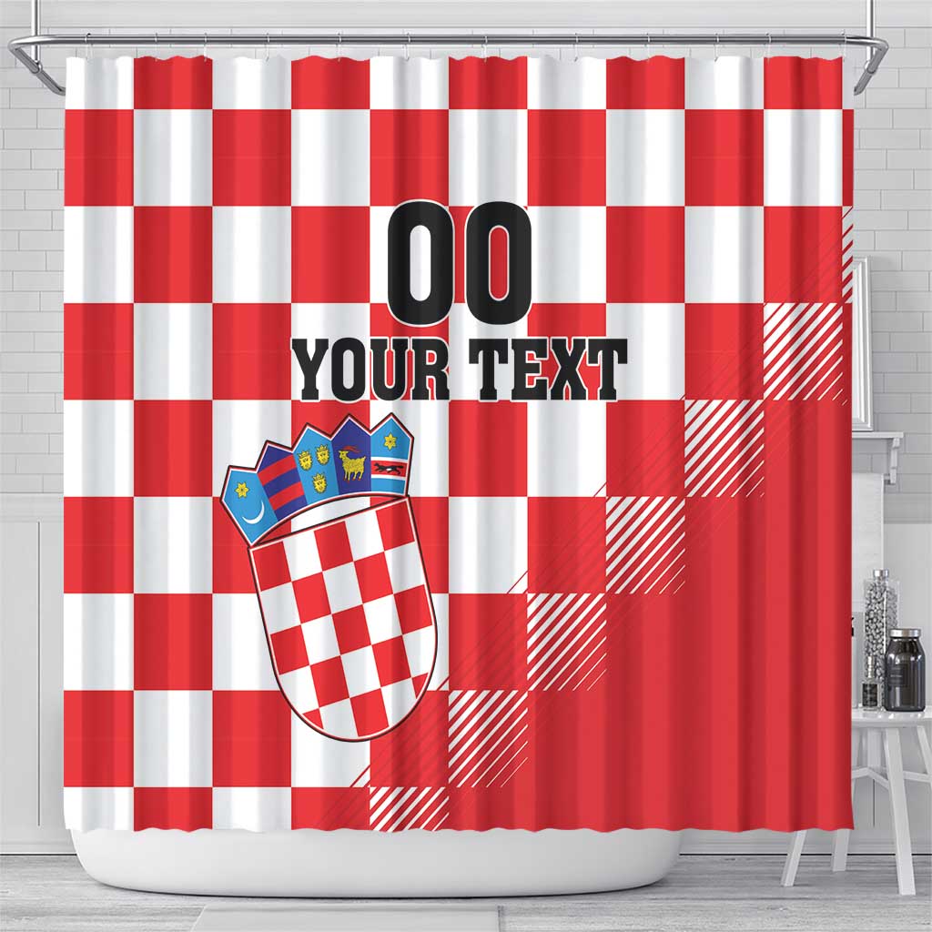 Custom Croatia Checkerboard Shower Curtain With Coat Of Arms