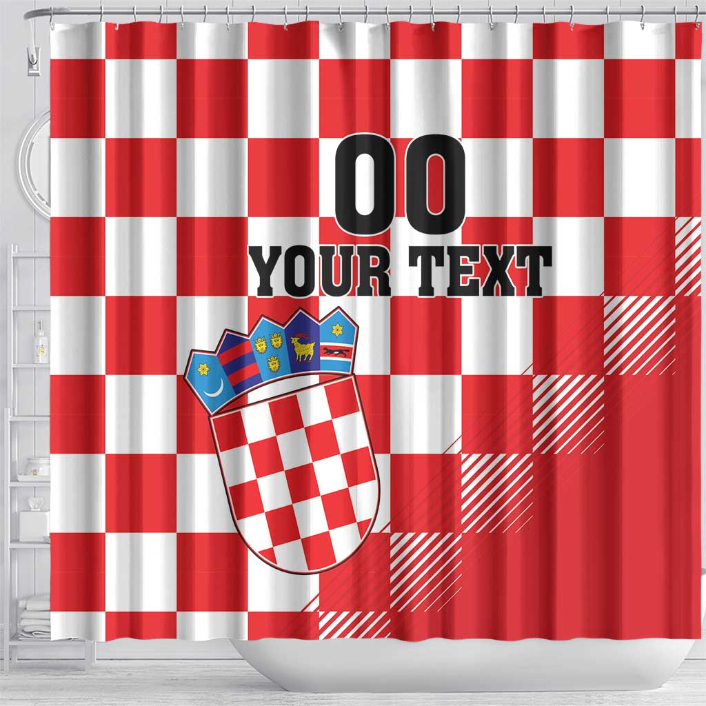 Custom Croatia Checkerboard Shower Curtain With Coat Of Arms