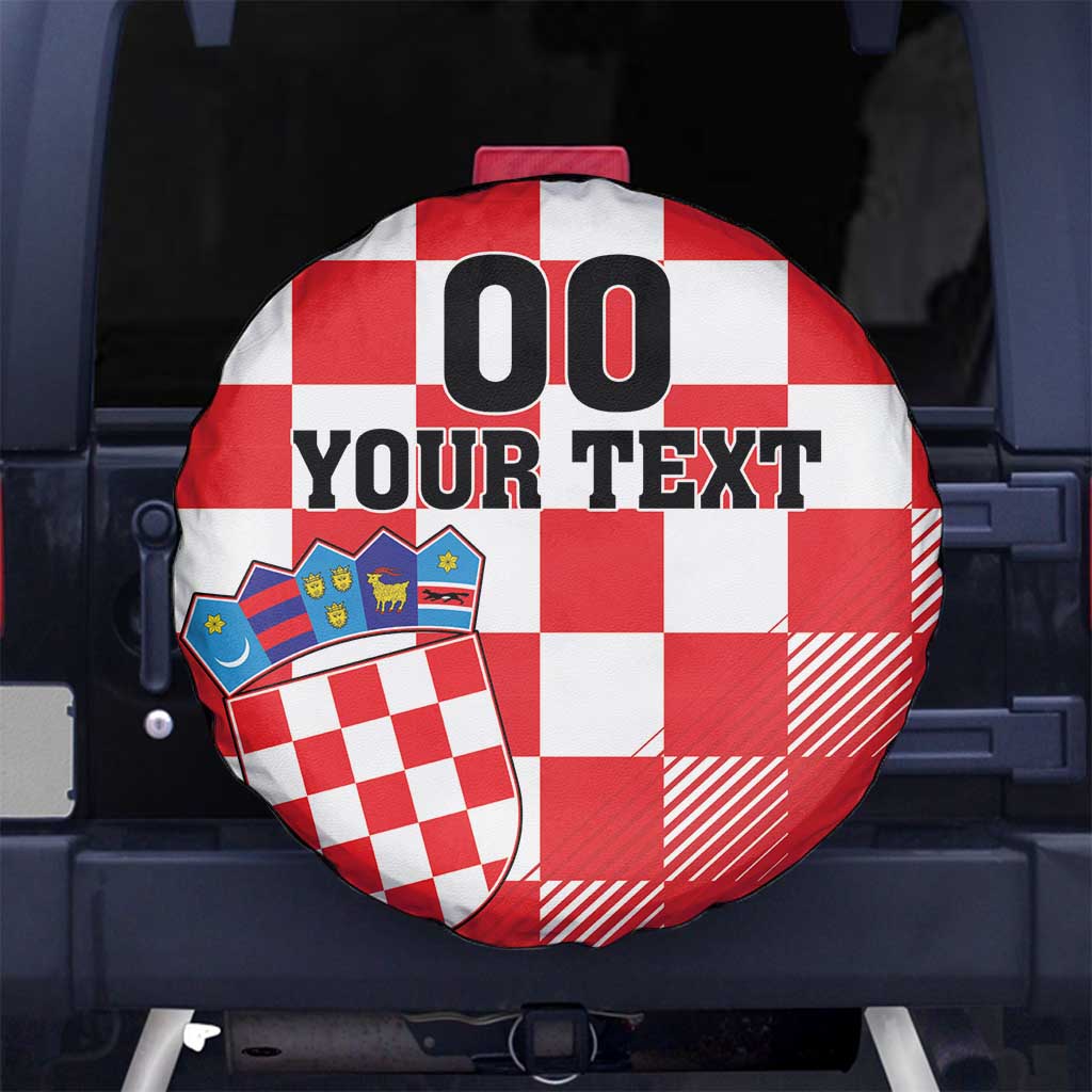 Custom Croatia Checkerboard Spare Tire Cover With Coat Of Arms - Wonder Print Shop