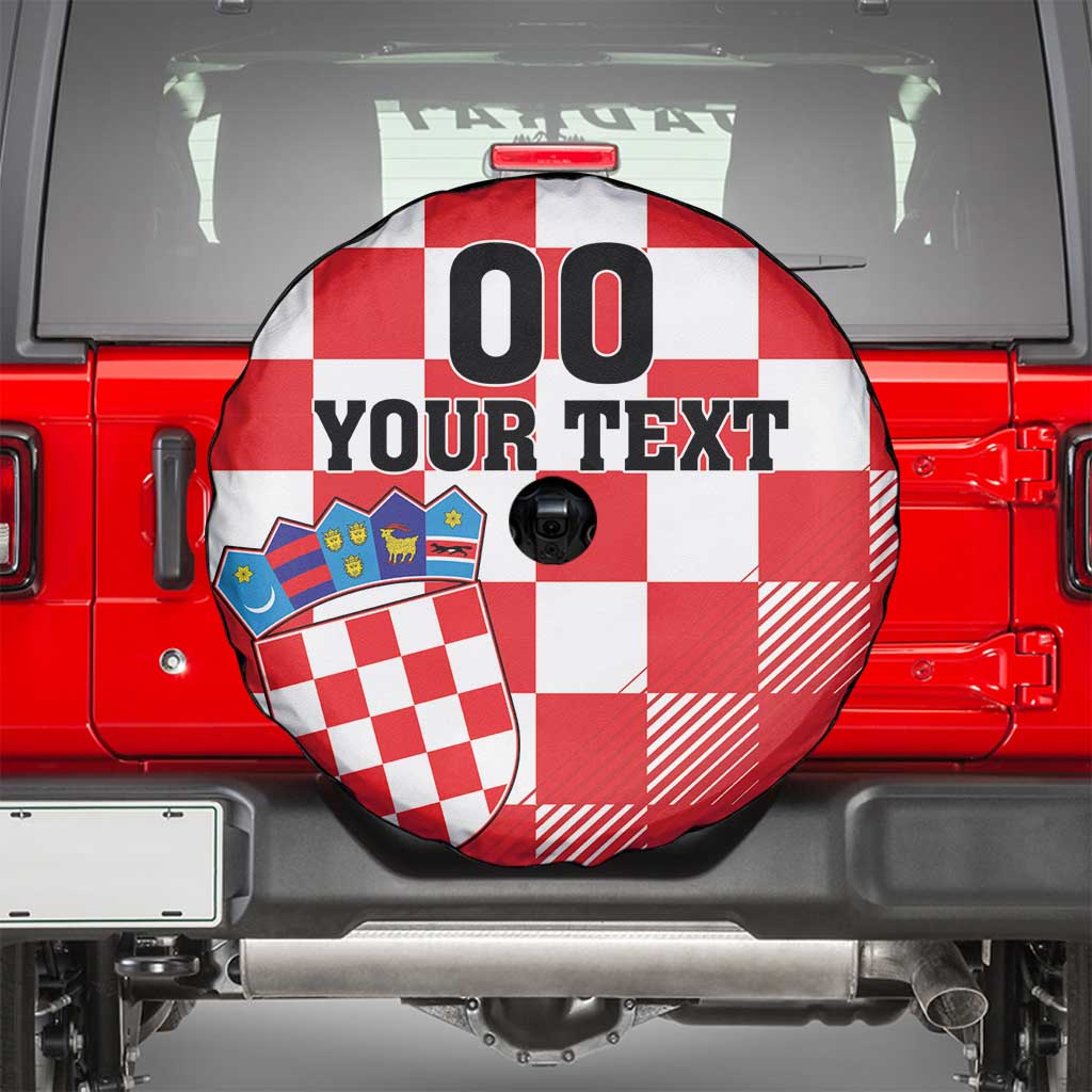 Custom Croatia Checkerboard Spare Tire Cover With Coat Of Arms - Wonder Print Shop