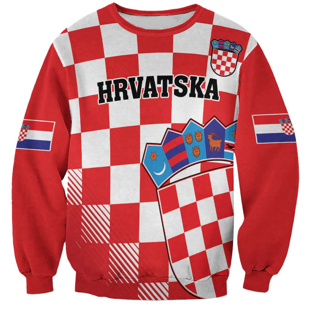 Custom Croatia Checkerboard Sweatshirt With Coat Of Arms - Wonder Print Shop