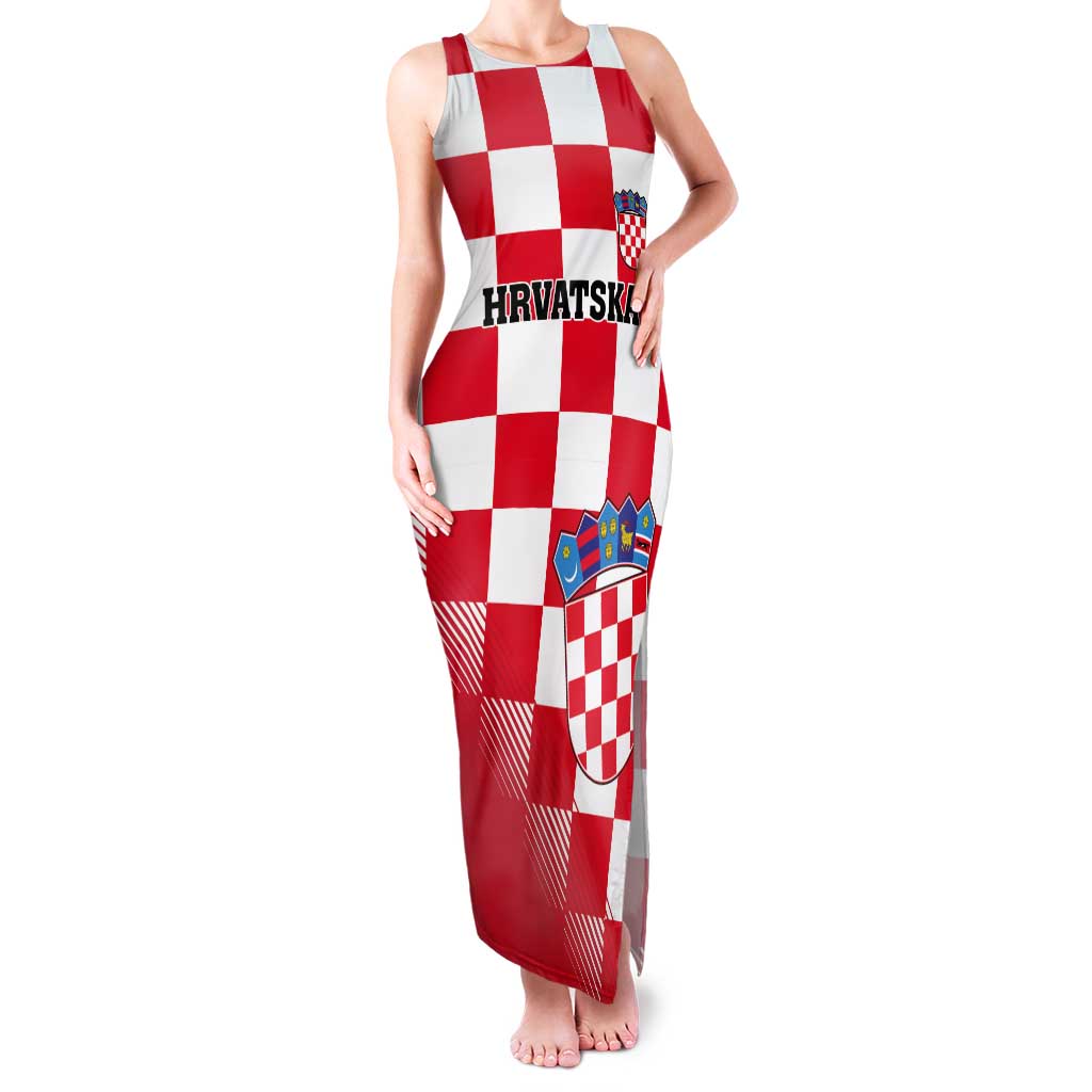Custom Croatia Checkerboard Tank Maxi Dress With Coat Of Arms - Wonder Print Shop